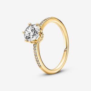 Pandora Clear Sparkling Crown Solitaire Ring Altın | 931-VIMLWN