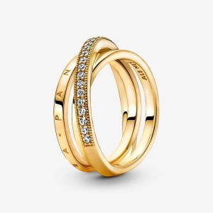 Pandora Crossover Pave Triple Band Ring Altın | 075-CEMJHK