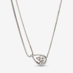 Pandora Double Chain Collier Necklace 0.75 carat tw 14k White Gold Beyaz Altın | 542-TPGIYQ