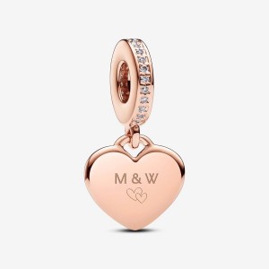 Pandora Engravable Heart Tag Dangle Charm Pembe Altın | 591-SFDTEY