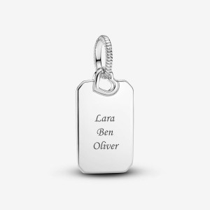 Pandora Engravable Rectangle Tag Pendant Gümüş | 368-SXVAWP