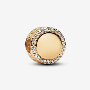 Pandora Engravable Sparkling Button Charm Altın | 596-YSOBTD