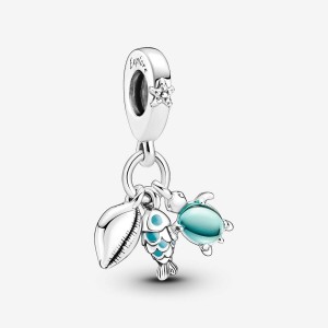 Pandora Fish, Sea Turtle & Conch Triple Dangle Charm Gümüş | 490-SOIKEH