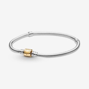 Pandora Moments Two-tone Barrel Clasp Snake Chain Bracelet Renkli | 610-PESTUC
