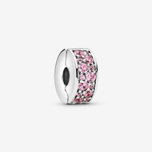 Pandora Pink Pave Clip Charm Gümüş | 436-ZUDTBP