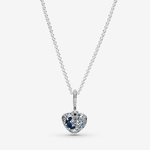 Pandora Sparkling Blue Moon & Stars Heart Necklace Gümüş | 836-GJQOZI