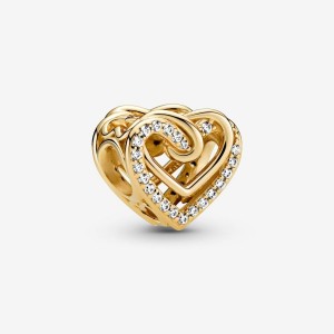 Pandora Sparkling Entwined Hearts Charm Altın | 510-FTSGBK