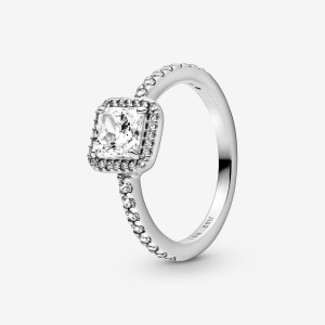 Pandora Square Sparkle Halo Ring Gümüş | 158-XBOSWC