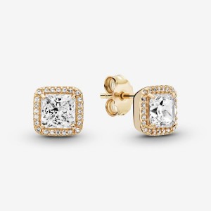 Pandora Square Sparkle Halo Stud Earrings Altın | 980-RIZLFU
