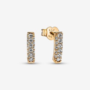 Pandora Timeless Pave Single-row Bar Stud Earrings Altın | 063-JMBPEF