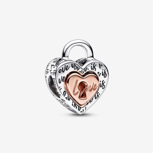 Pandora Two-tone Padlock Splittable Heart Charm Renkli | 514-DMVSAH
