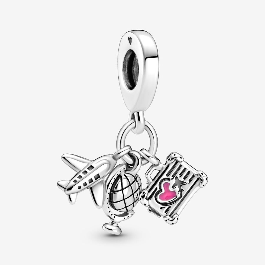 Pandora Airplane, Globe & Suitcase Dangle Charm Gümüş | 209-EYKACL
