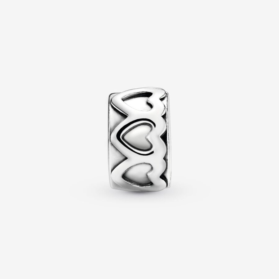 Pandora Band of Hearts Clip Charm Gümüş | 743-RLEXIY