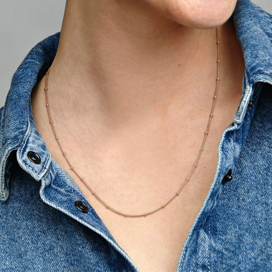 Pandora Beaded Chain Necklace Pembe Altın | 758-XQUTMW