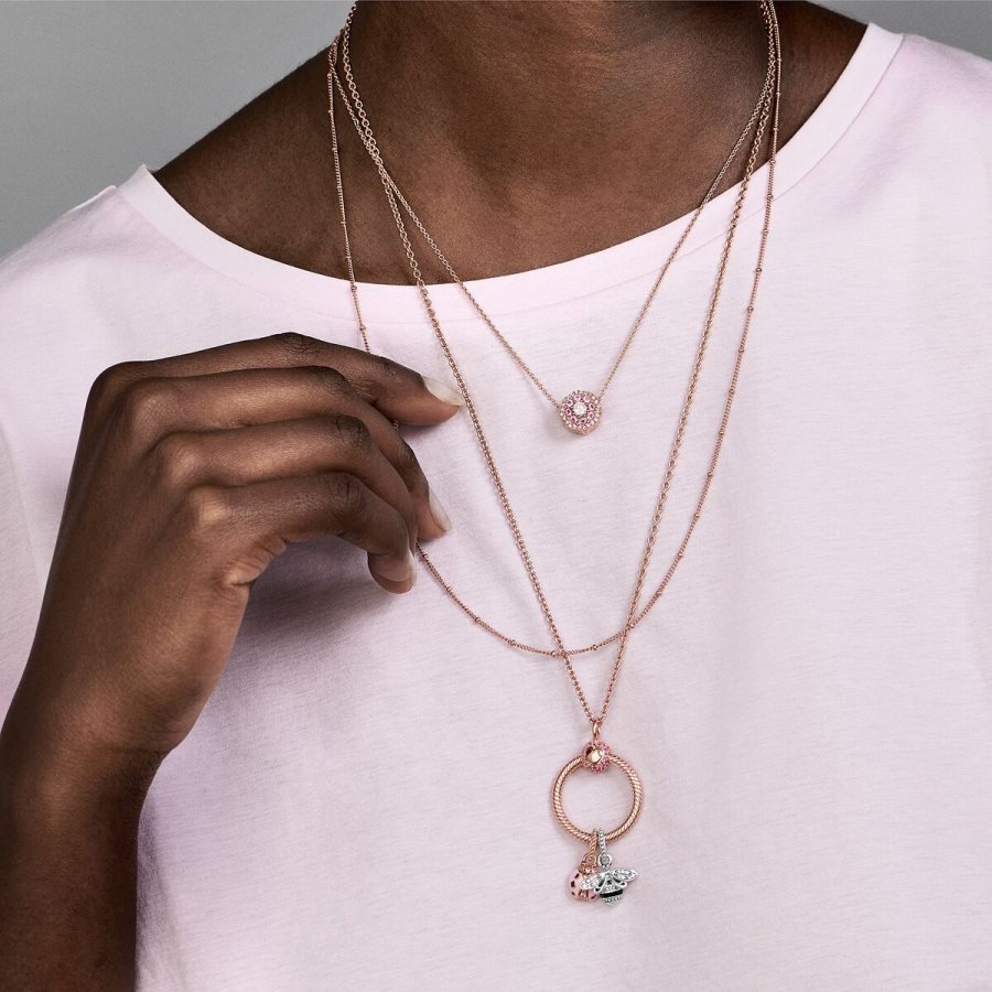 Pandora Beaded Chain Necklace Pembe Altın | 758-XQUTMW