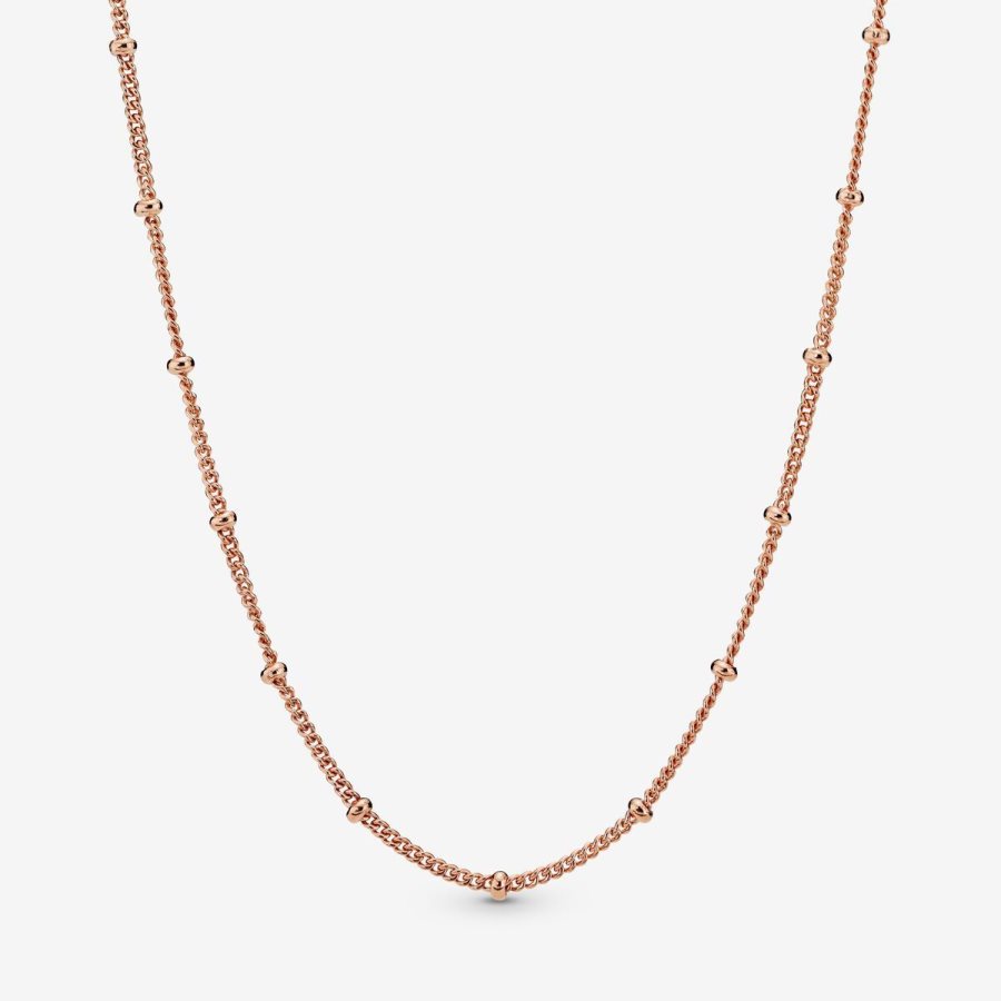 Pandora Beaded Chain Necklace Pembe Altın | 758-XQUTMW