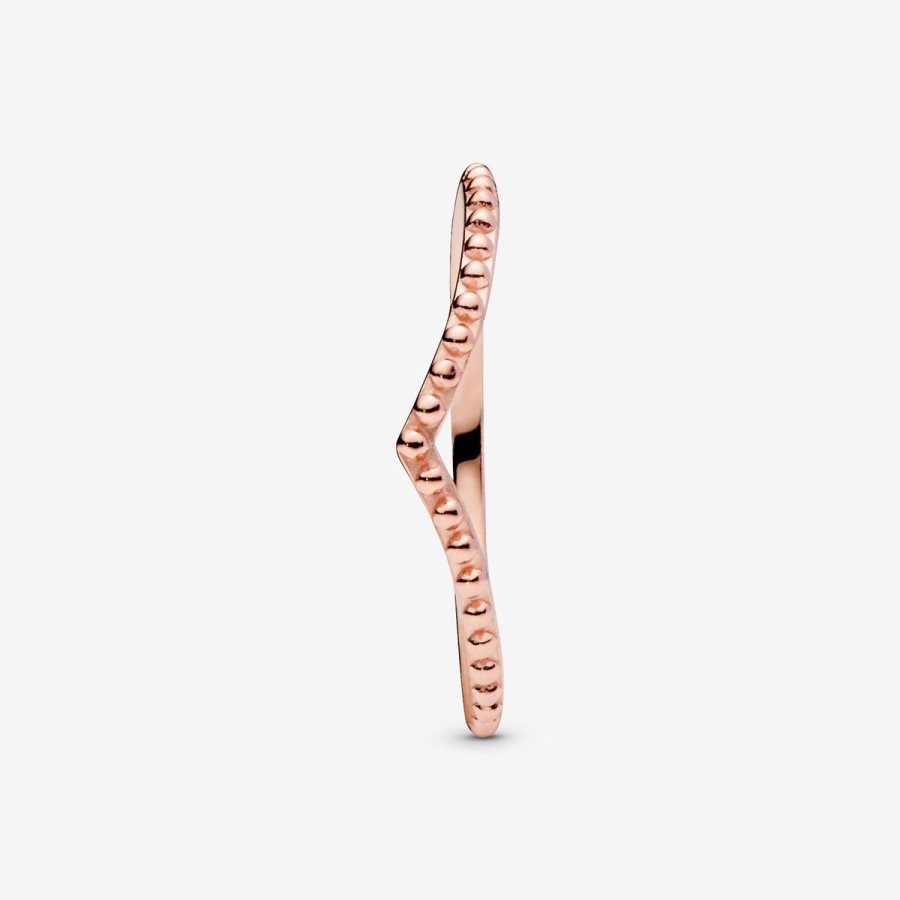 Pandora Beaded Wishbone Ring Pembe Altın | 680-UNXAWK