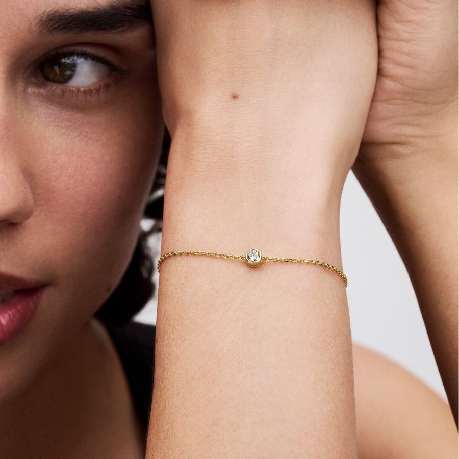 Pandora Bezel Chain Bracelet 0.15 carat tw 14k Gold Altın | 641-MGAESJ