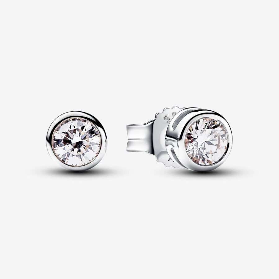 Pandora Bezel Stud Earrings 0.30 carat tw Sterling Silver Gümüş | 129-FSUDBM