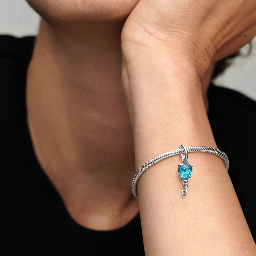 Pandora Blue Murano Glass Balloon Dangle Charm Gümüş | 260-JVBWHY