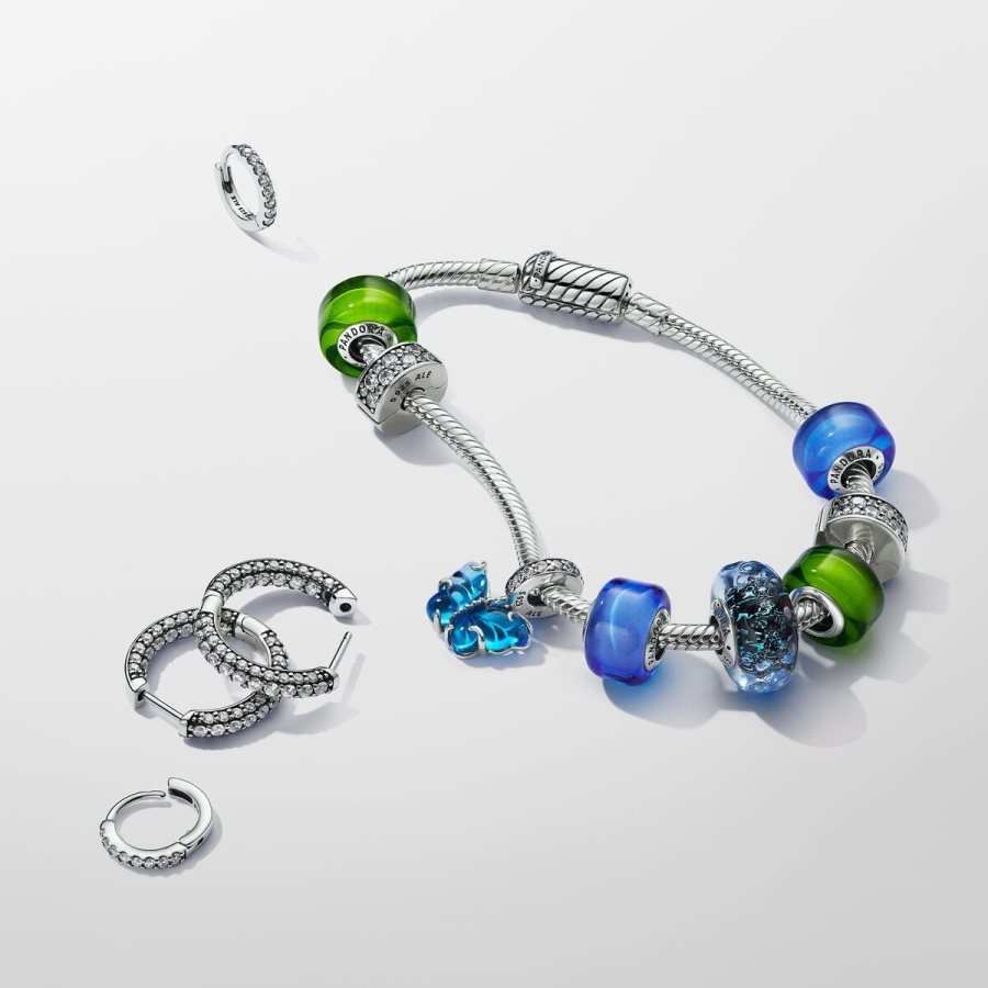 Pandora Blue Murano Glass Butterfly Dangle Charm Gümüş | 726-JONXUK