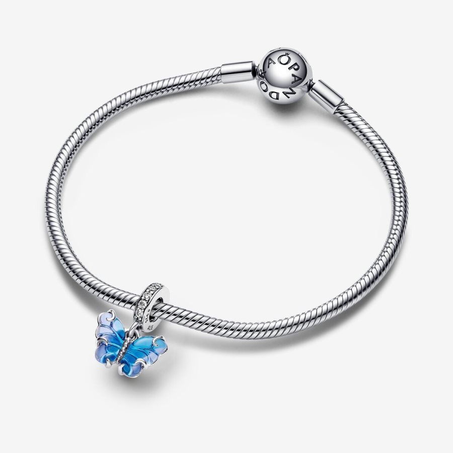 Pandora Blue Murano Glass Butterfly Dangle Charm Gümüş | 028-PSXDBO