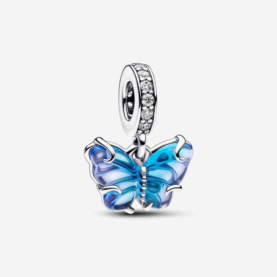 Pandora Blue Murano Glass Butterfly Dangle Charm Gümüş | 028-PSXDBO