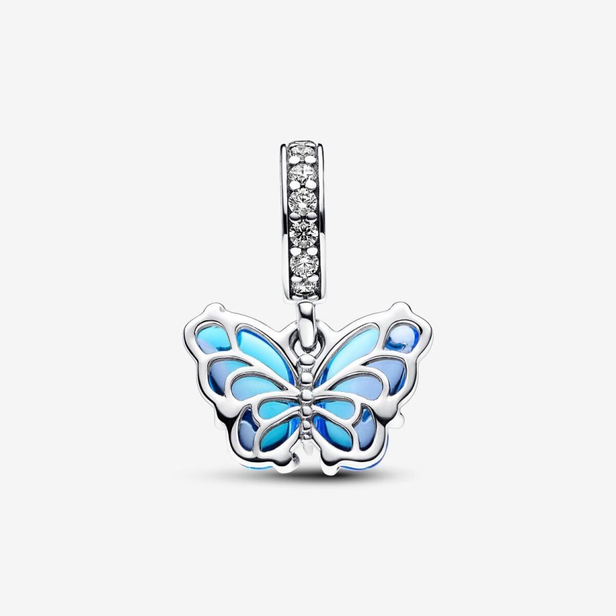 Pandora Blue Murano Glass Butterfly Dangle Charm Gümüş | 541-DOCHTQ