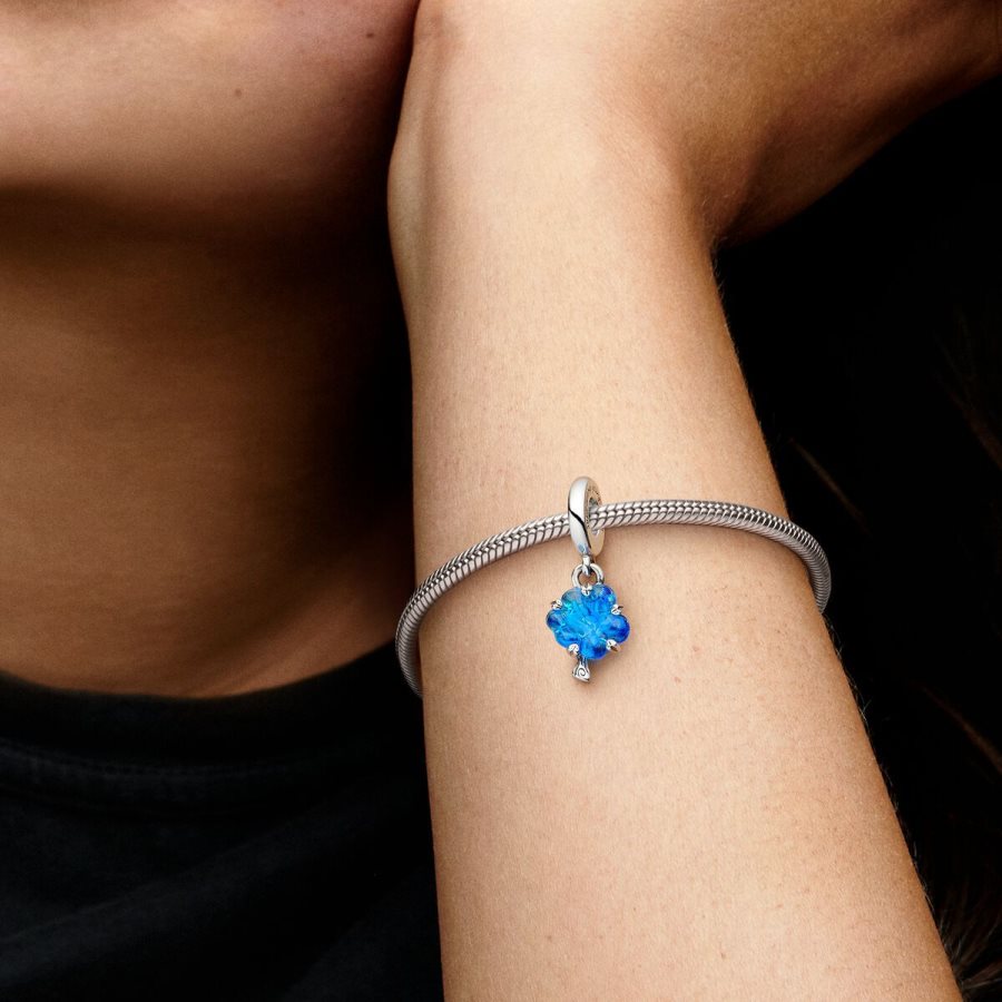 Pandora Blue Murano Glass Family Tree Dangle Charm Gümüş | 278-LYIBVT