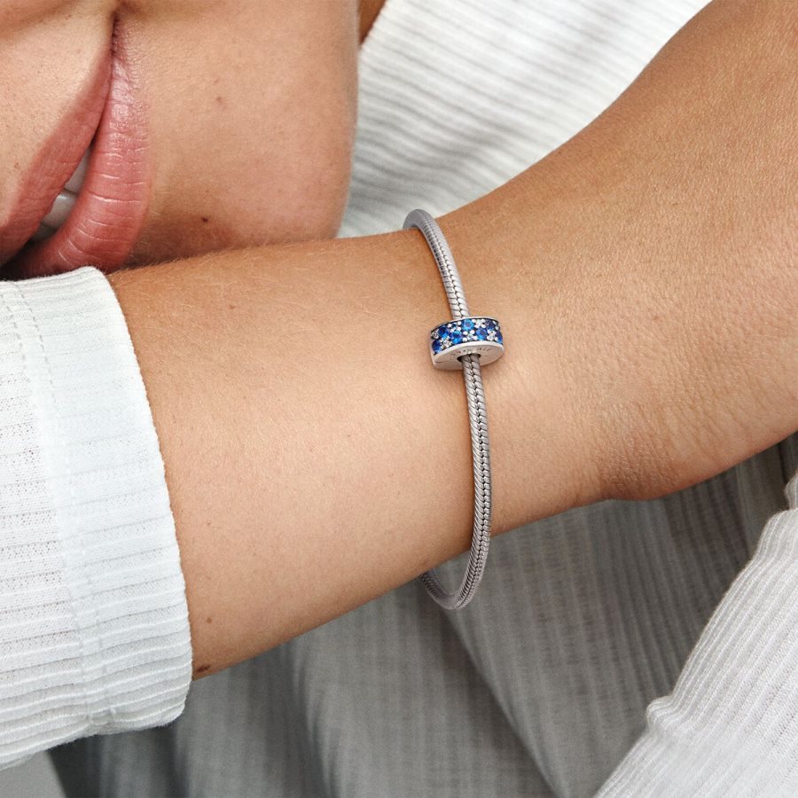 Pandora Blue Pave Clip Charm Gümüş | 816-TFHKYJ