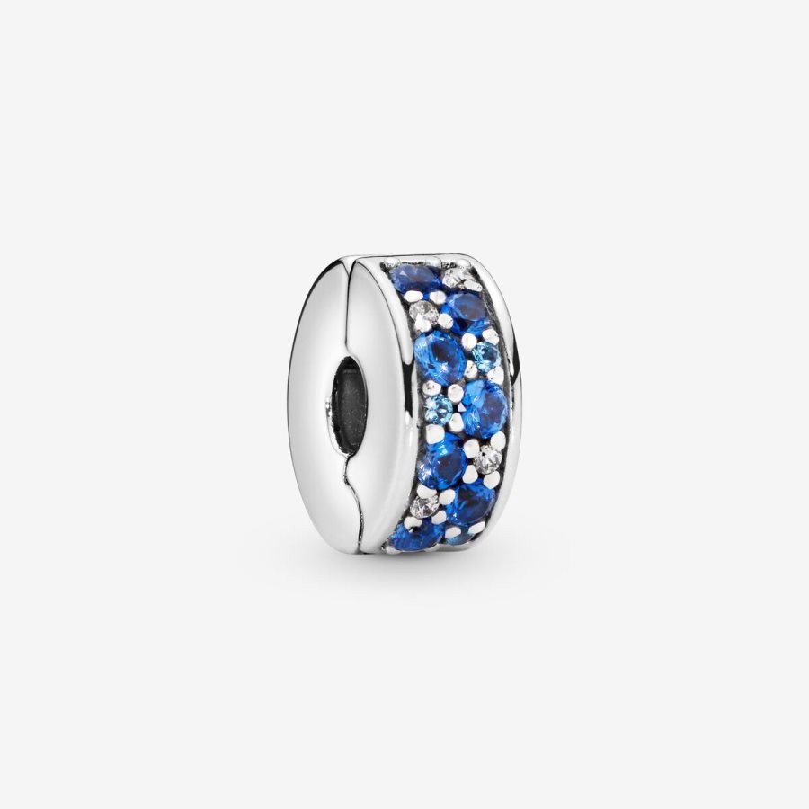 Pandora Blue Pave Clip Charm Gümüş | 816-TFHKYJ