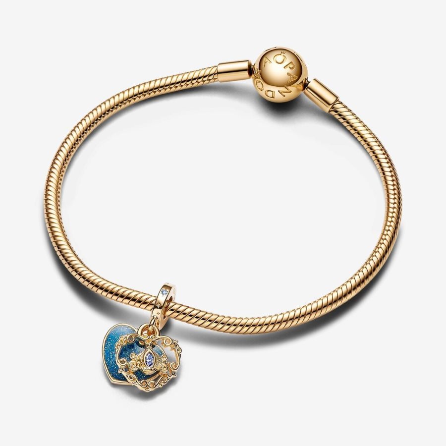 Pandora Cinderella's Carriage & Heart Double Dangle Charm Altın | 352-QAXOMT
