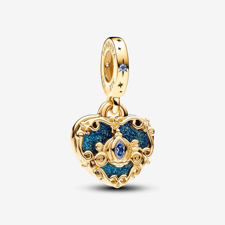Pandora Cinderella\'s Carriage & Heart Double Dangle Charm Altın | 352-QAXOMT