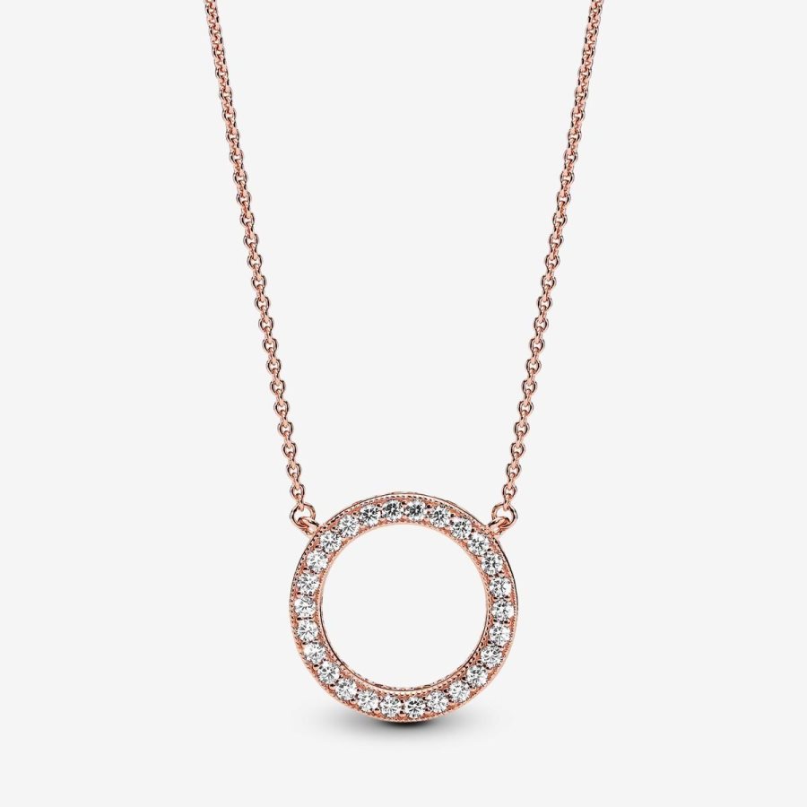Pandora Circle of Sparkle Necklace Pembe Altın | 419-LTSYGW