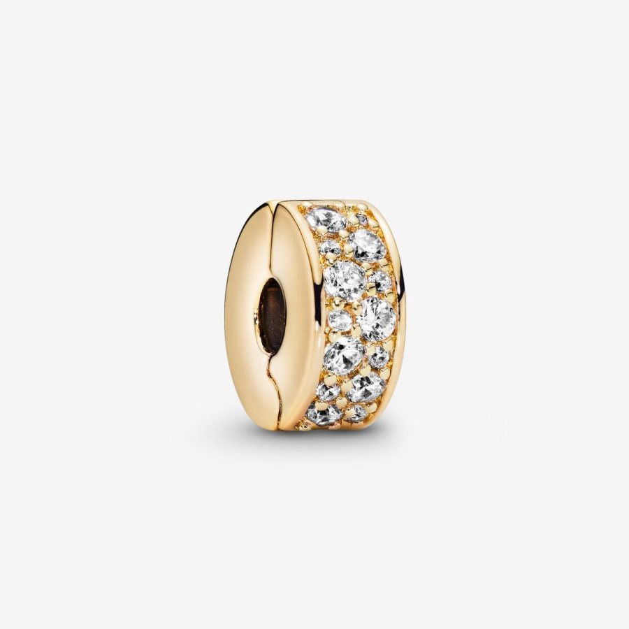 Pandora Clear Pave Clip Charm Altın | 439-SXVIMR