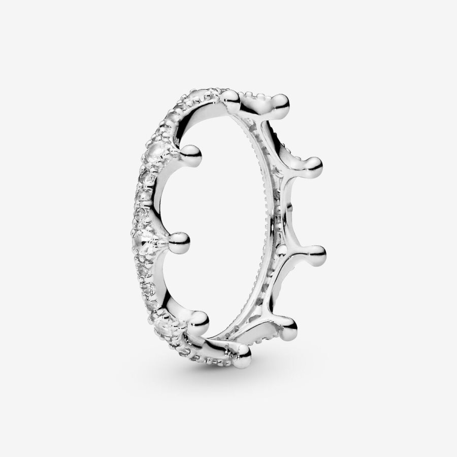 Pandora Clear Sparkling Crown Ring Gümüş | 452-FHZDNX