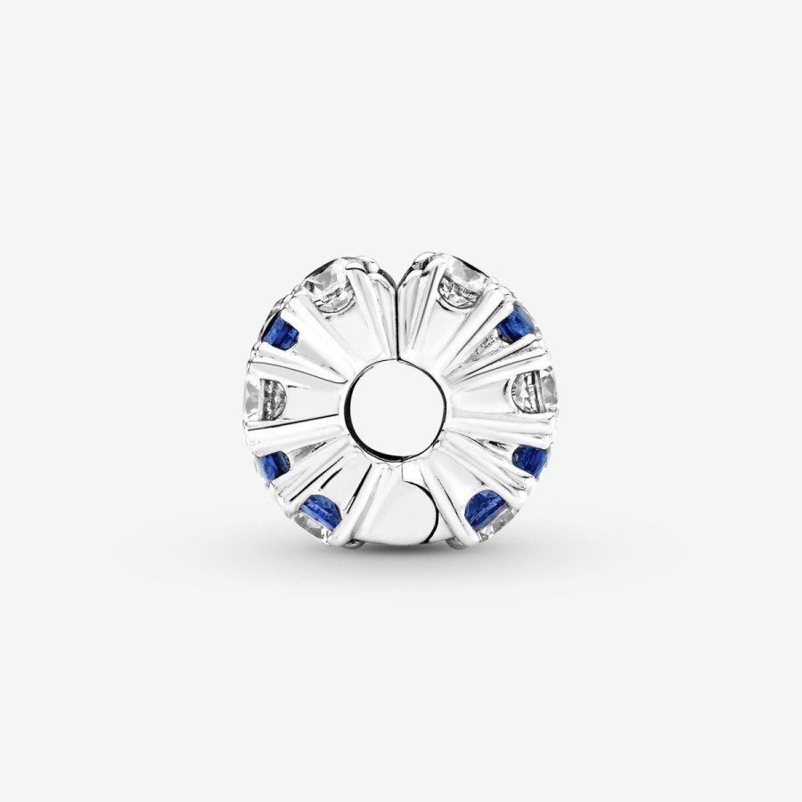 Pandora Clear & Blue Sparkling Clip Charm Gümüş | 625-FXKYPR