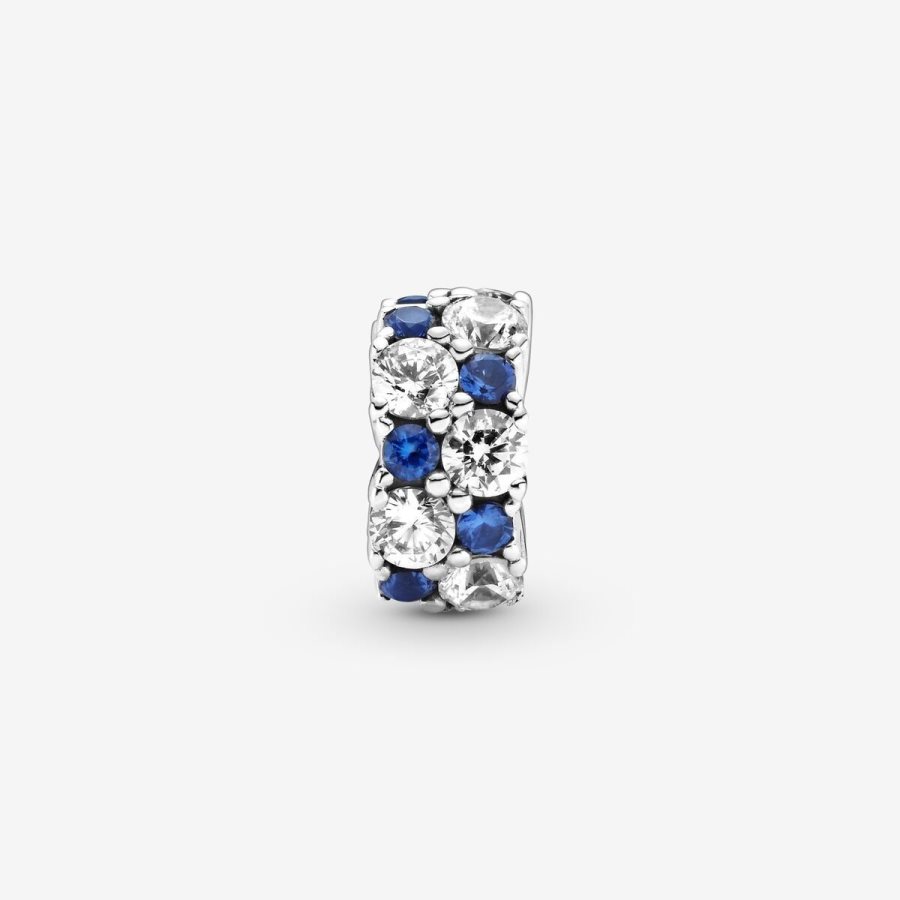 Pandora Clear & Blue Sparkling Clip Charm Gümüş | 625-FXKYPR