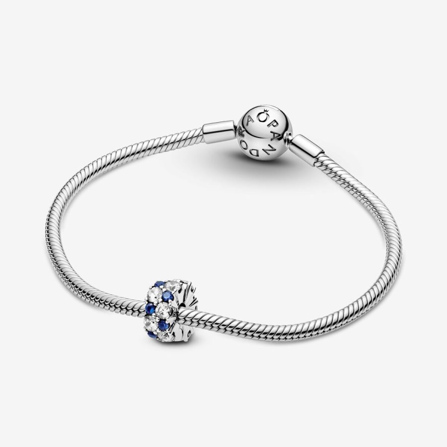Pandora Clear & Blue Sparkling Clip Charm Gümüş | 625-FXKYPR