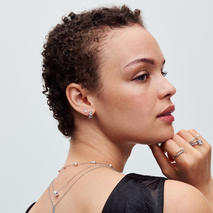 Pandora Crossover Pave Hoop Earrings Gümüş | 167-UNIVTY