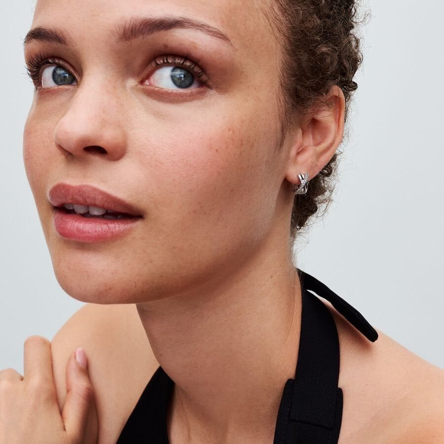 Pandora Crossover Pave Hoop Earrings Gümüş | 167-UNIVTY