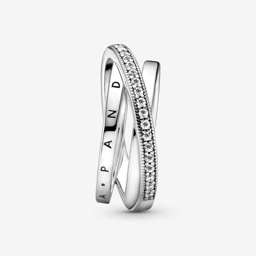 Pandora Crossover Pave Triple Band Ring Gümüş | 841-TCNXFS