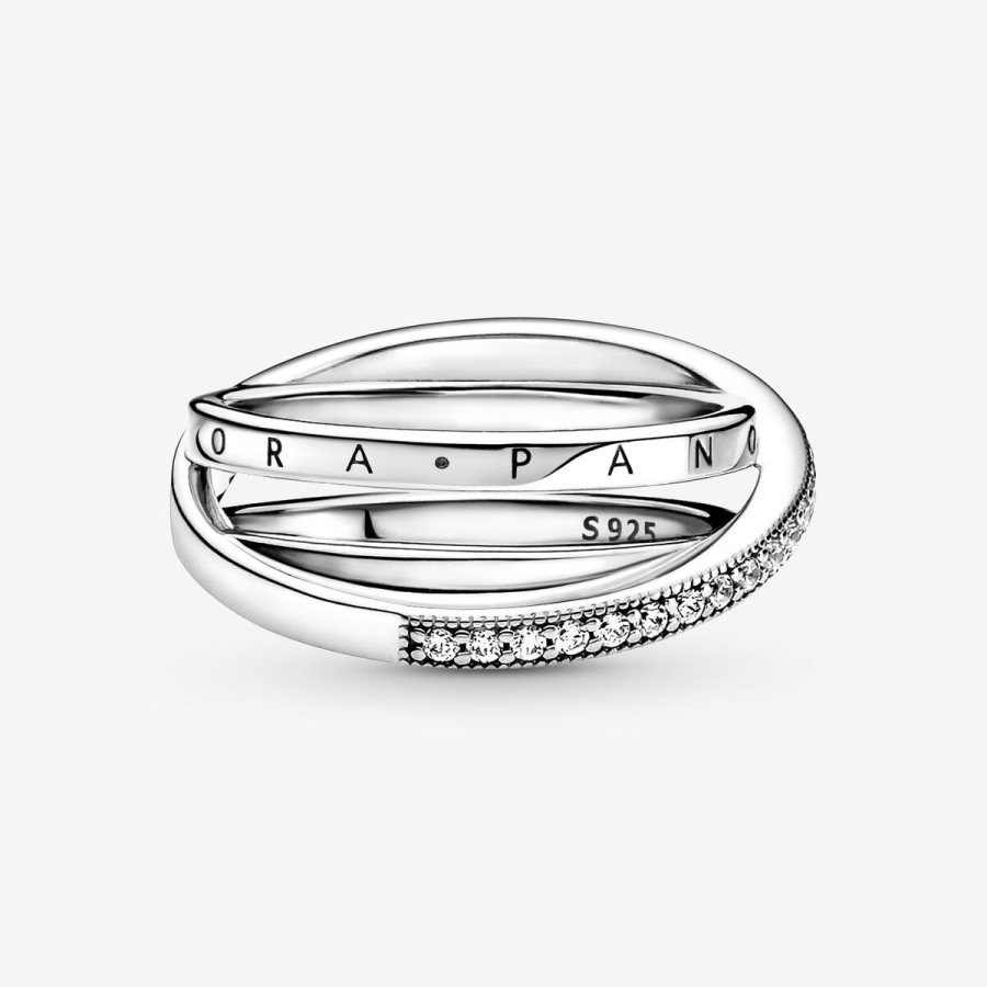 Pandora Crossover Pave Triple Band Ring Gümüş | 841-TCNXFS