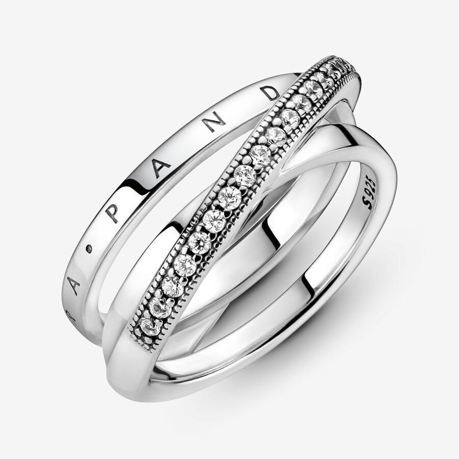 Pandora Crossover Pave Triple Band Ring Gümüş | 841-TCNXFS