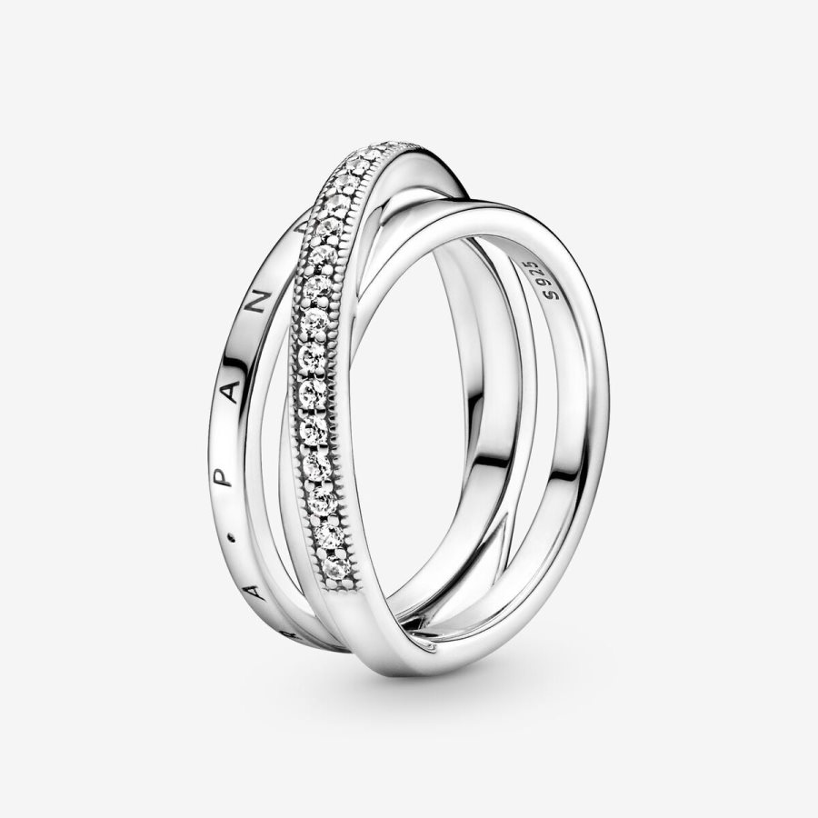 Pandora Crossover Pave Triple Band Ring Gümüş | 841-TCNXFS