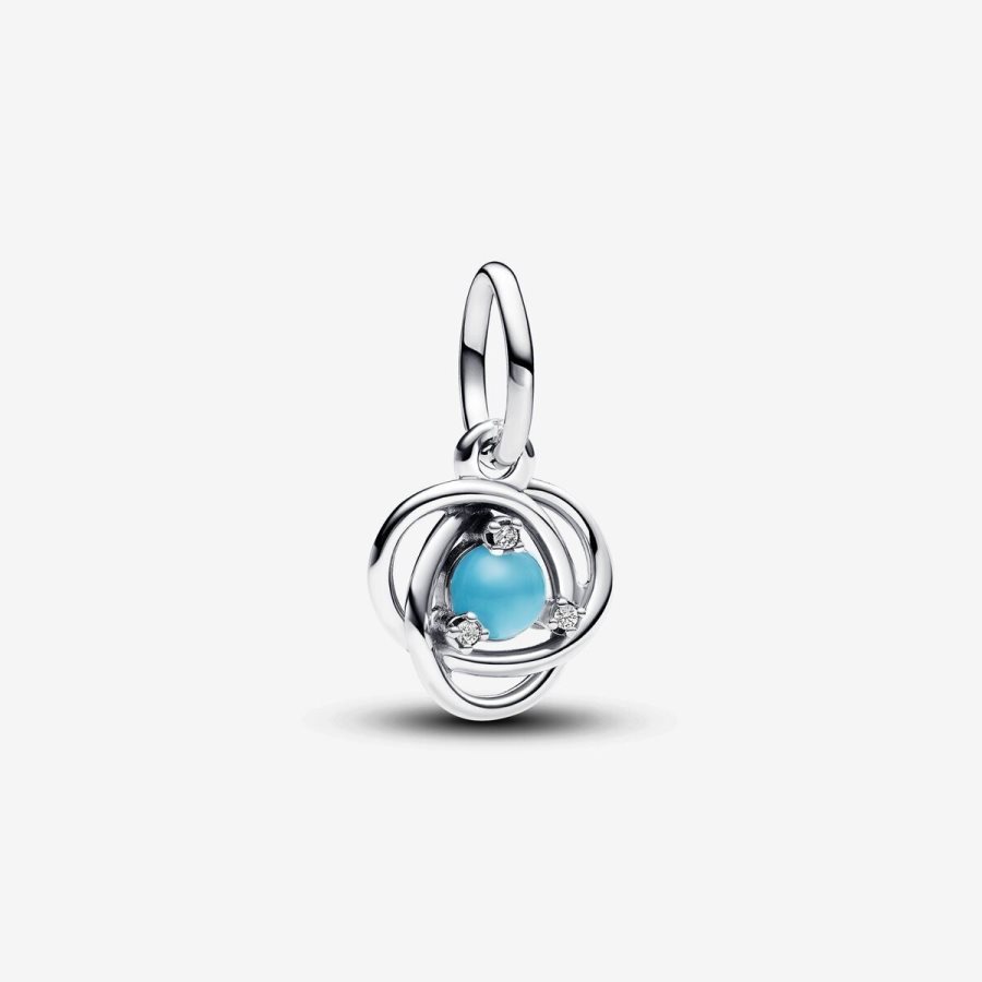 Pandora December Turqoise Blue Eternity Circle Dangle Charm Gümüş | 726-ZWRSVY