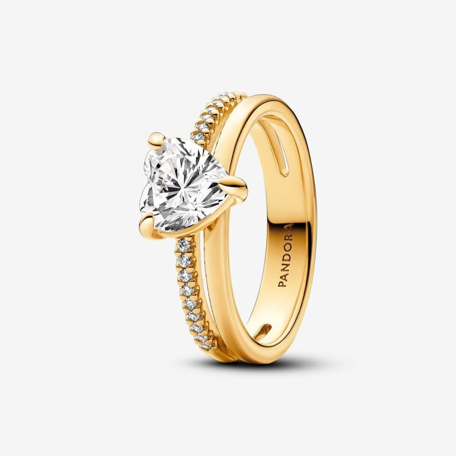 Pandora Double Band Heart Ring Altın | 603-BKLGJN