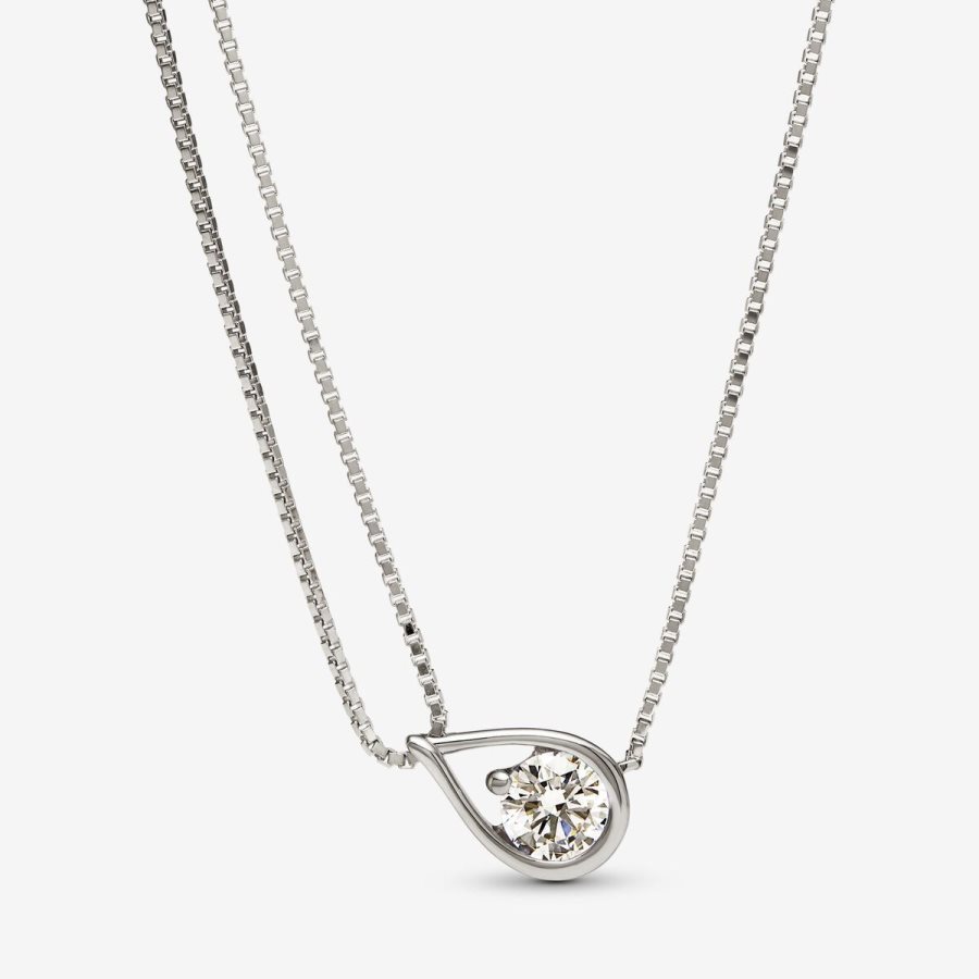Pandora Double Chain Collier Necklace 0.75 carat tw 14k White Gold Beyaz Altın | 542-TPGIYQ