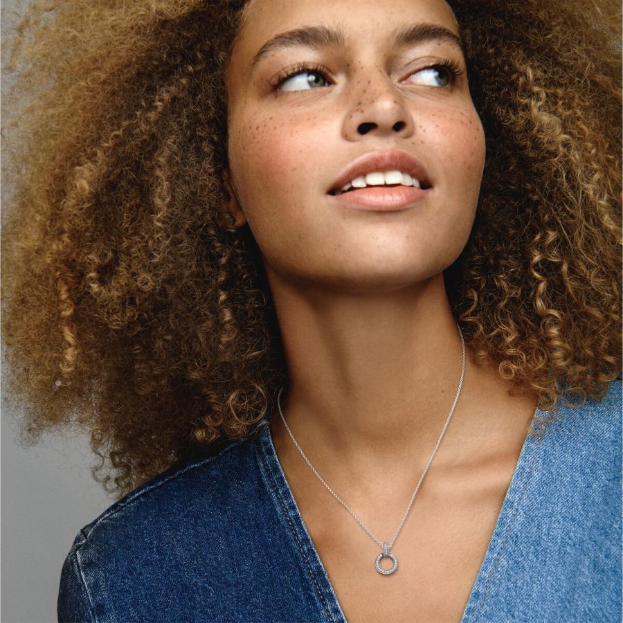 Pandora Double Circle Pendant & Necklace Gümüş | 209-PNGWXO