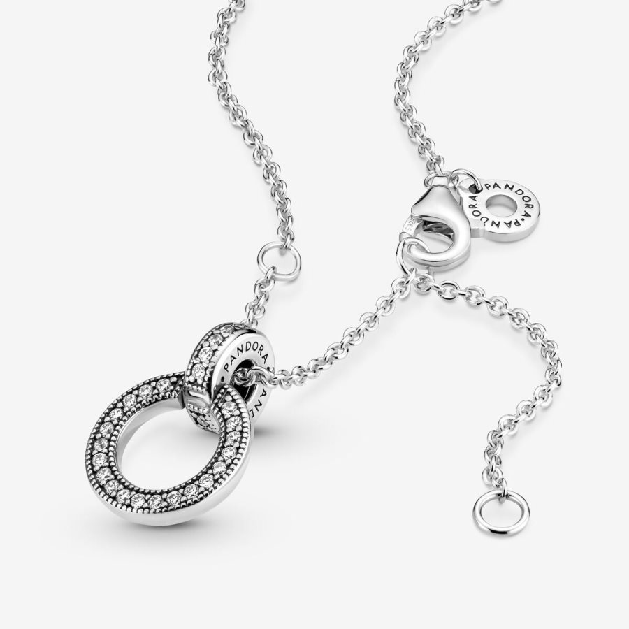Pandora Double Circle Pendant & Necklace Gümüş | 209-PNGWXO